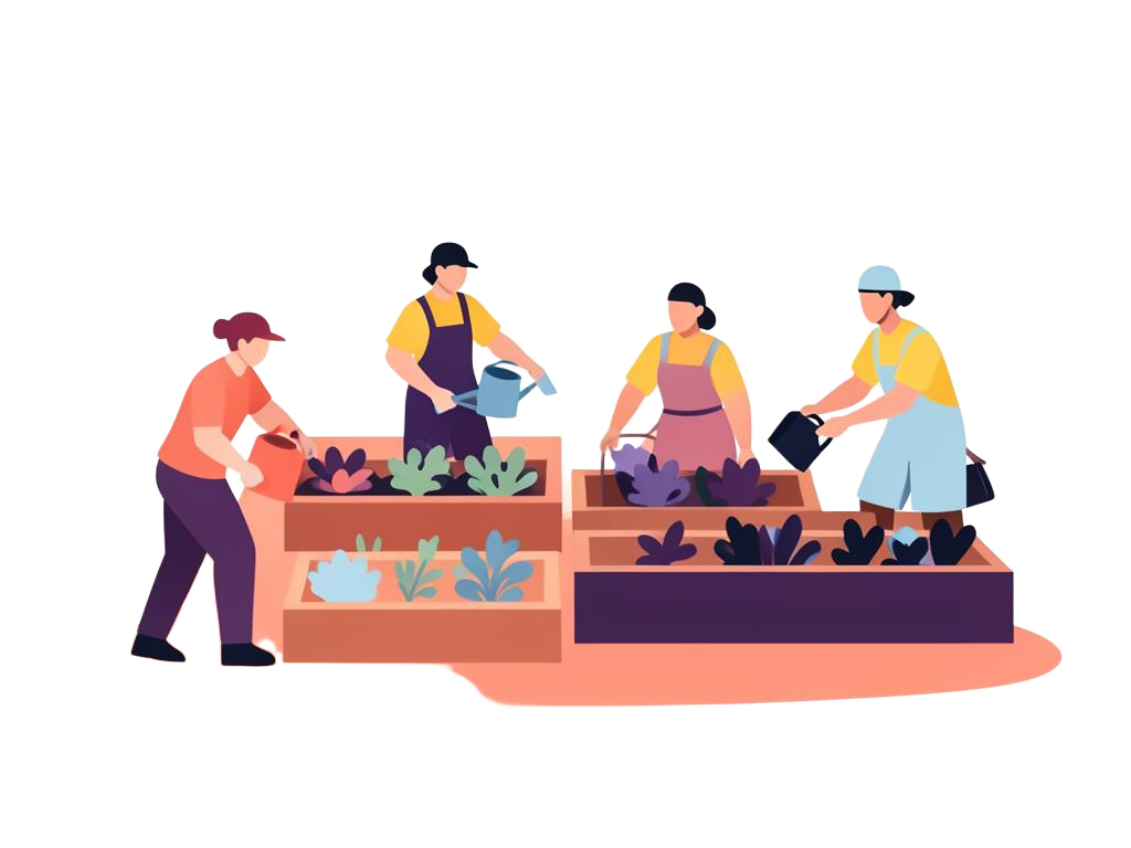 Illustration of agripreneurs and farmers in a vegetable garden